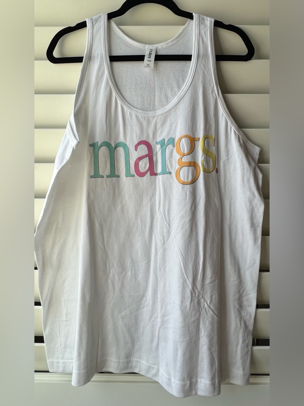 Tultex New Medium White Tank Top with Mint Pink blue Yellow and Orange Logo